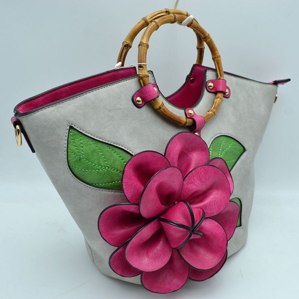 3D Flower Bamboo Round Handle Satchel